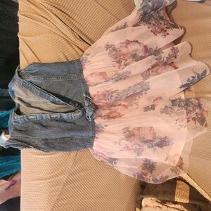 Floral Denim and Sheer Dress